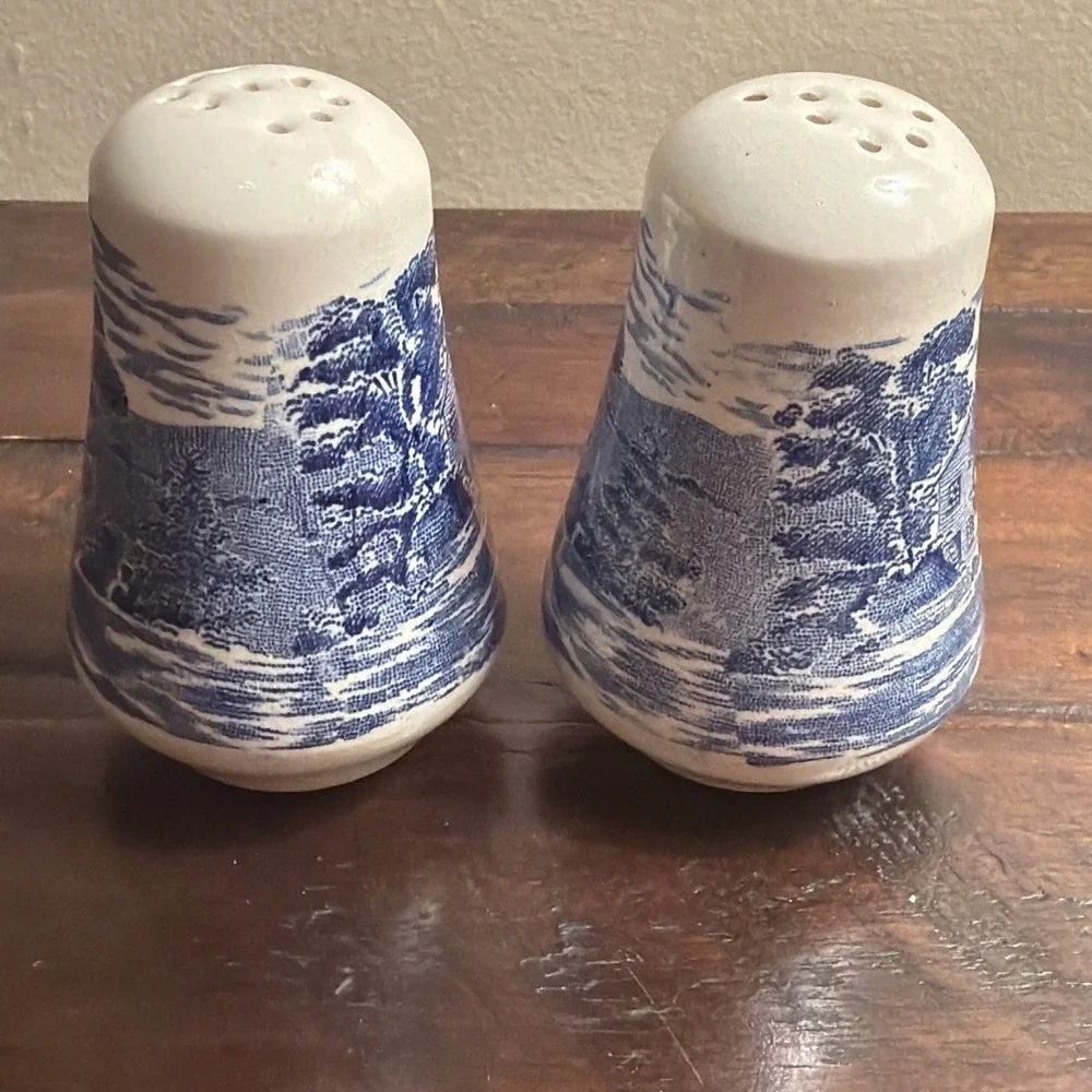 Vintage Staffordshire Liberty Blue Ironstone Salt & Pepper Shakers England